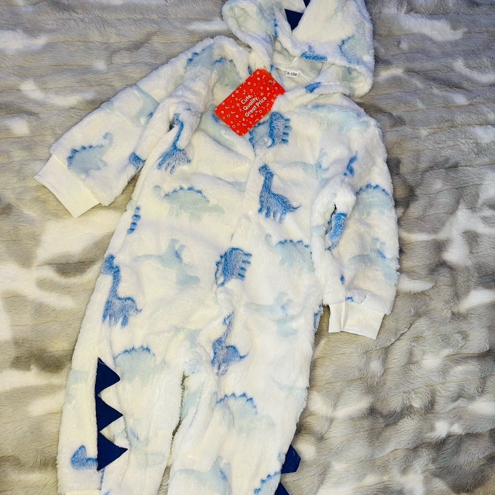 Cozy Blue Dinosaur Hooded Onesie